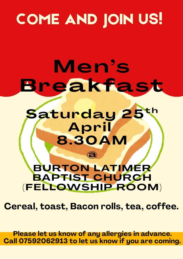 Men's Breakfast, 08:30am on 25th April 2026
